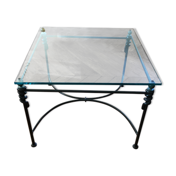 Table basse en verre et fer forgé