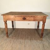 Old solid wood farmhouse table pitchpin turned legs 1 drawer