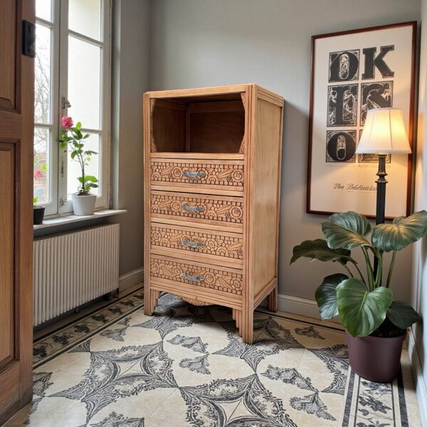 Commode haute art déco bois brut 1930