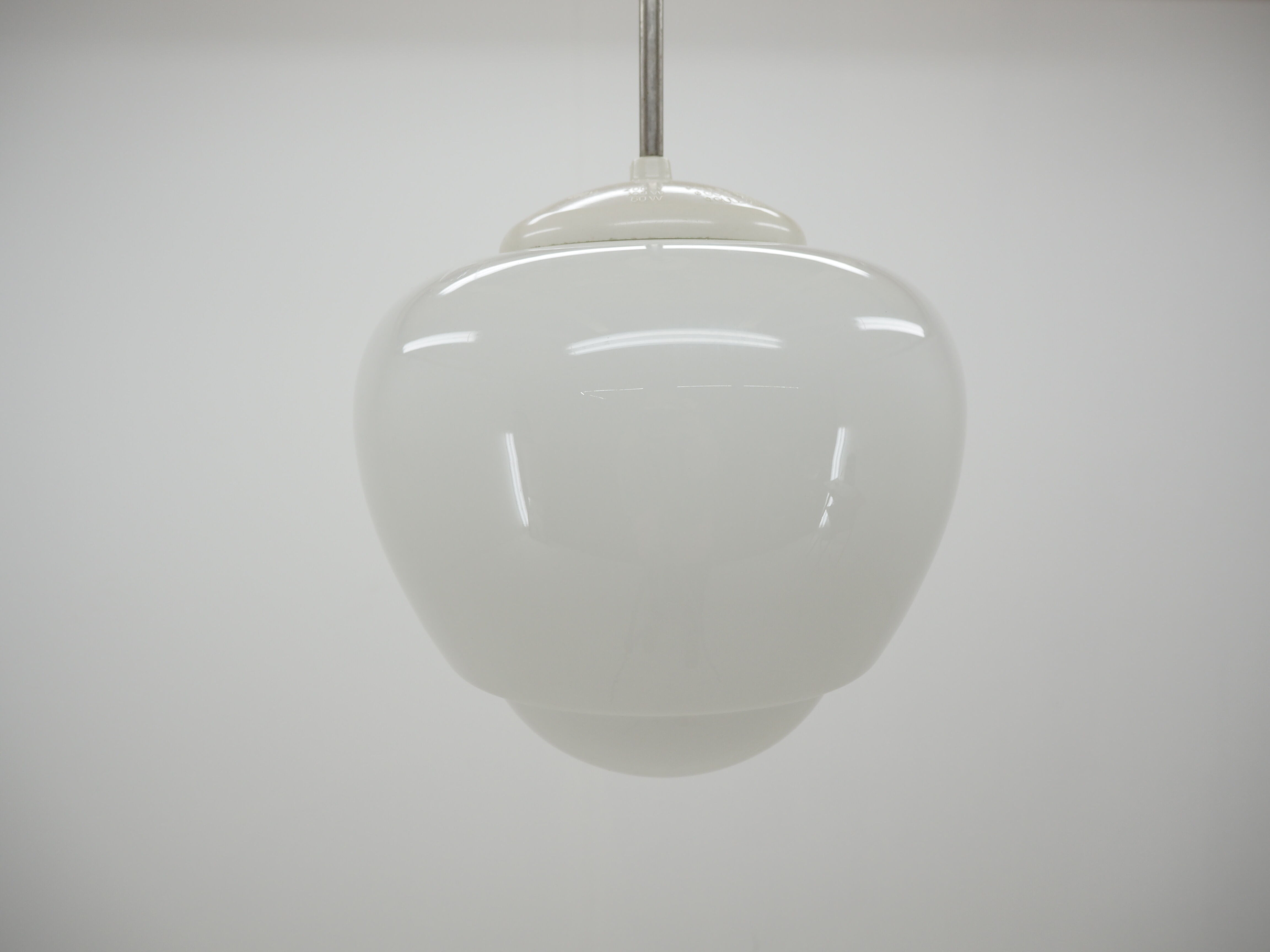 Midcentury Glass and White Bakelite Chandelier, Czechoslovakia, 1960s
