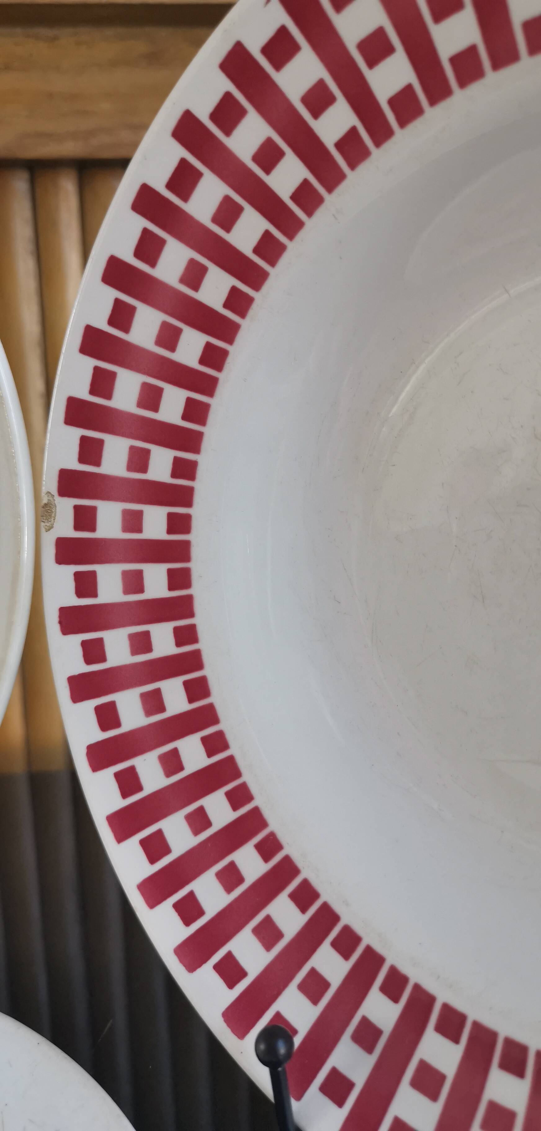 6 old plates mismatched geometric patterns Moulin des Loups, St Amand