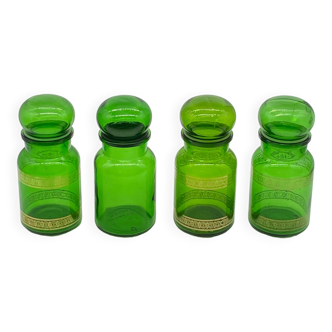 Série de 4 bocaux hermétiques, vintage, verre vert,