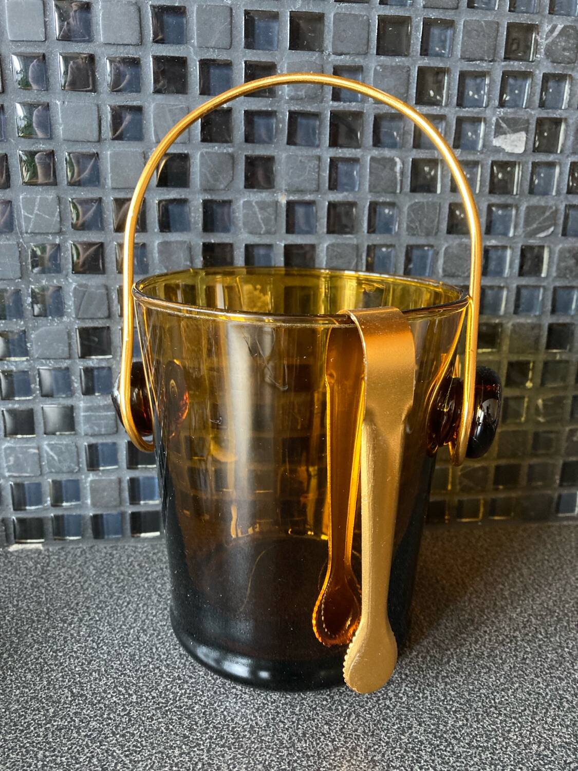 Vintage Amber Glass Ice Bucket