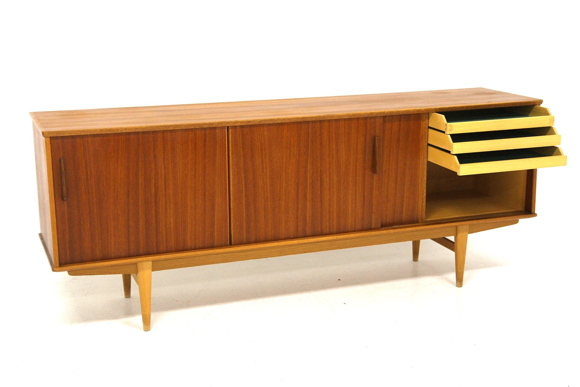 Scandinavian row in teak and oak, suede, 1960