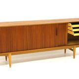 Scandinavian row in teak and oak, suede, 1960