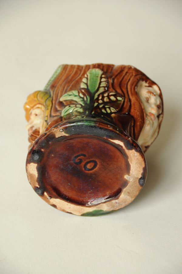 Pot Tabac Ancien Tête Janiforme  - Barbotine Majolica 19e - Style Médiéval