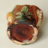 Old Tobacco Pot Janiform Head - Majolica Barbotine 19th Century - Medieval Style