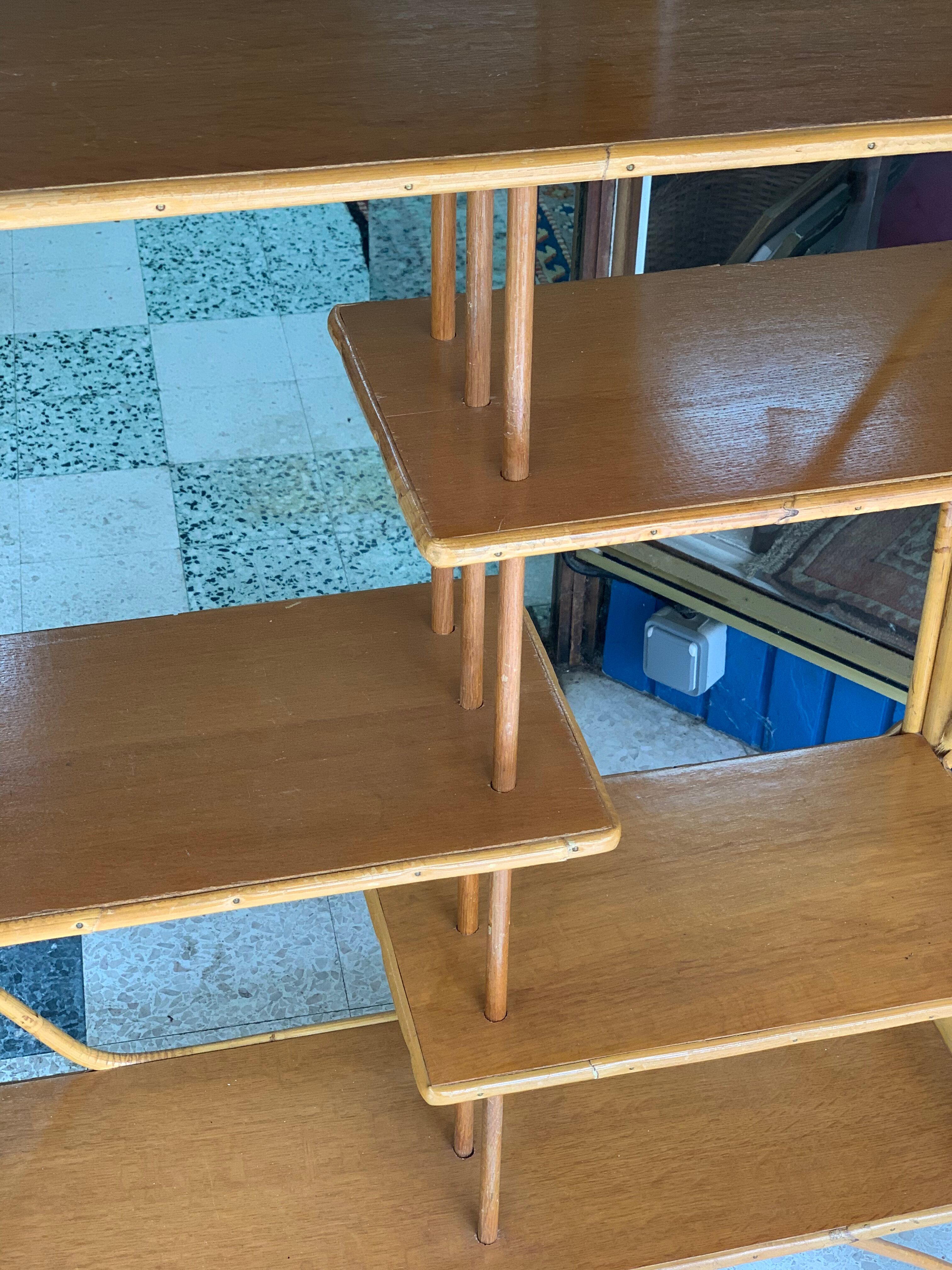 Large rattan standing shelf old