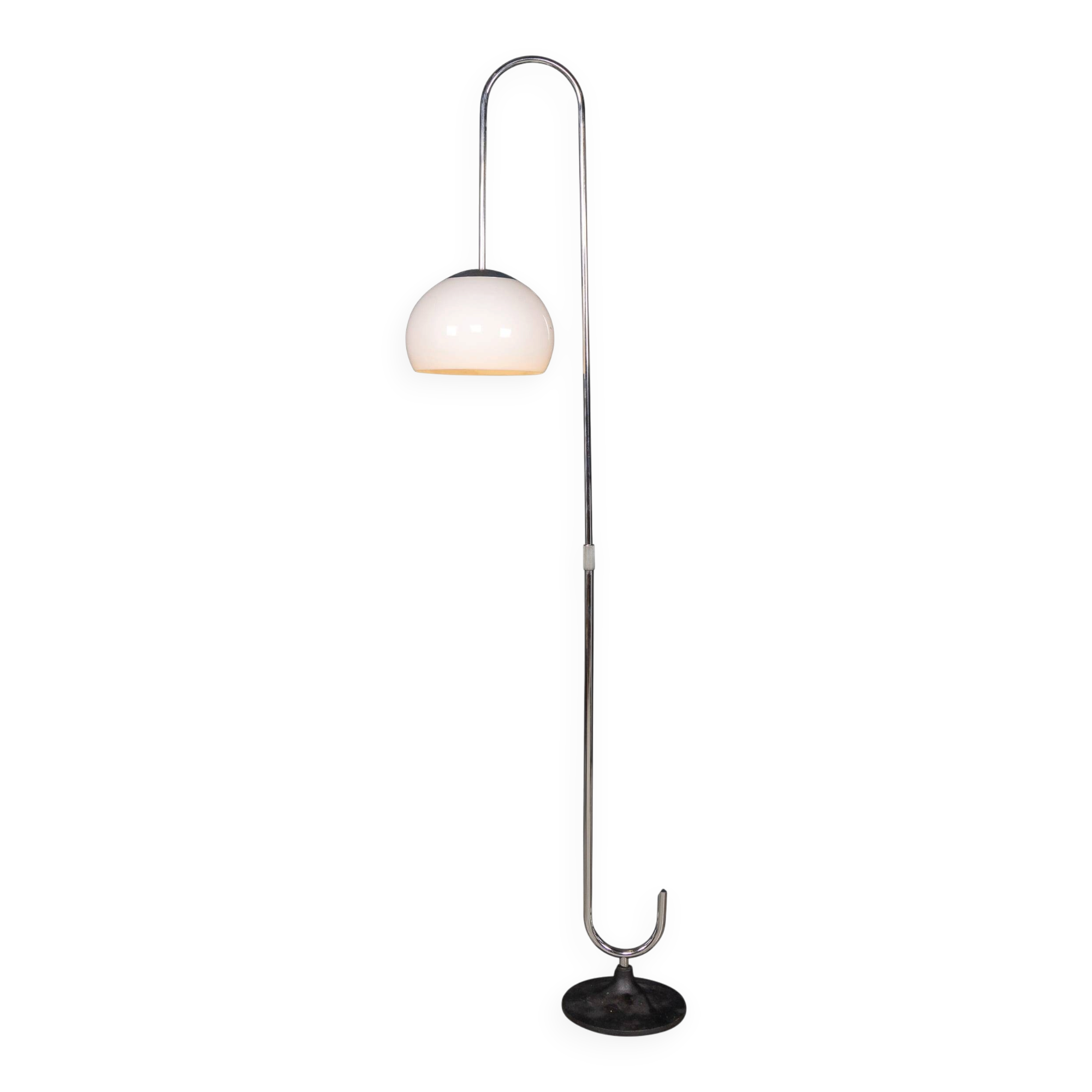 Vintage 20thc italian chrome floor lamp with opaline shade c.1970