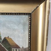 Large Original Vintage Countryside Cottage Oil Painting, circa 1923
