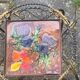 Plant door, iron harness forged twist black and golden and hand-painted ceramic tile