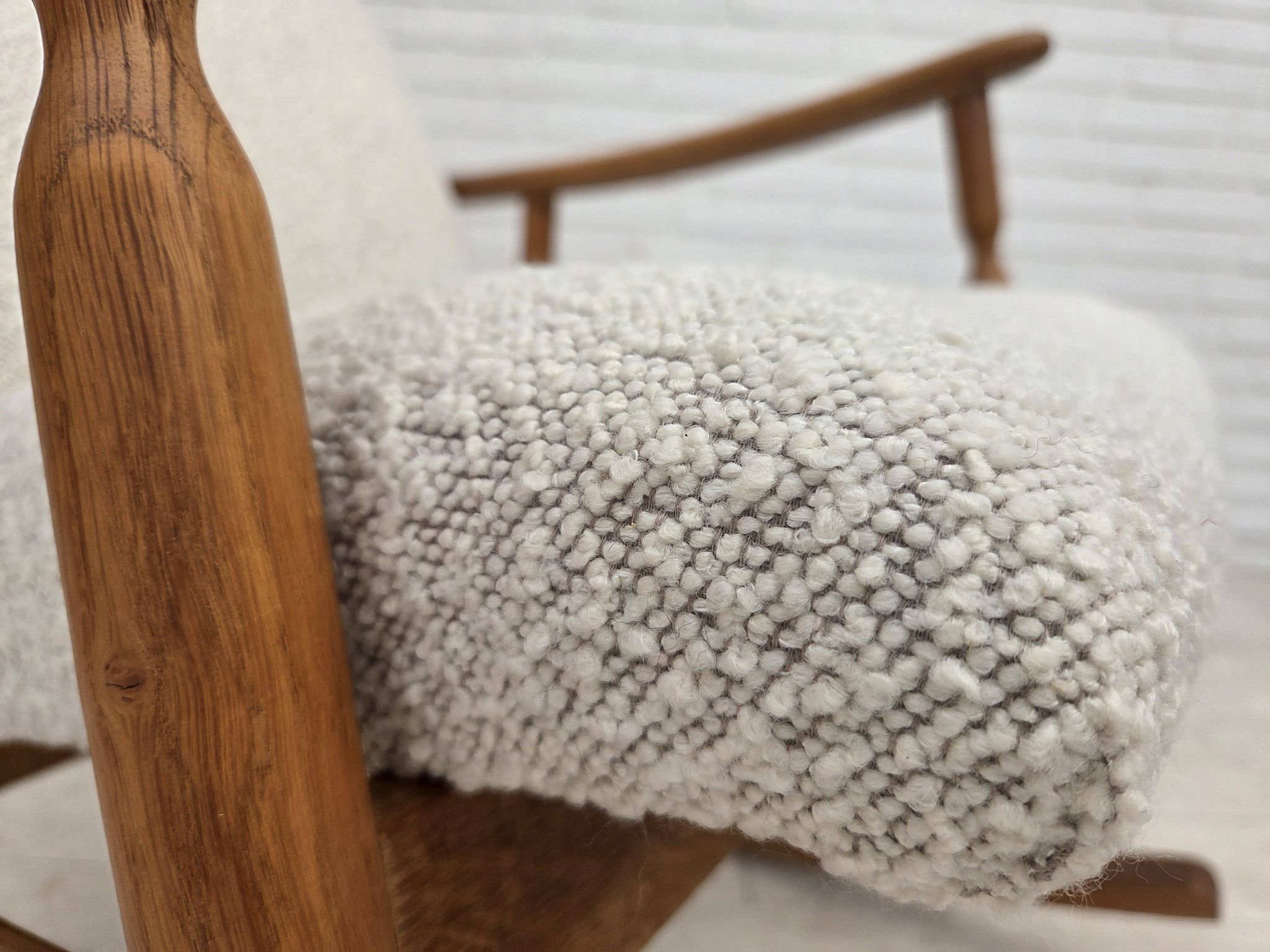 1970s, Scandinavian design, high-backed rocking chair, reupholstered.