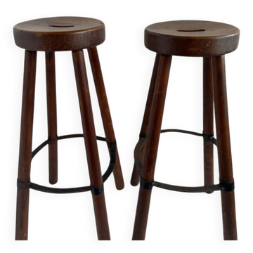 Paire de tabourets en bois massif