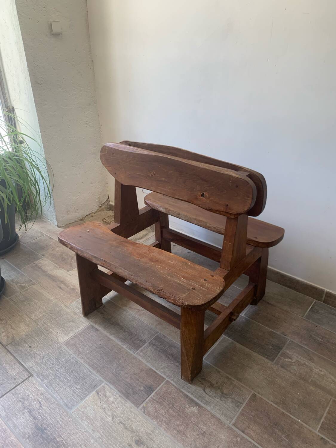 Brutalist wooden bench from the 60s
