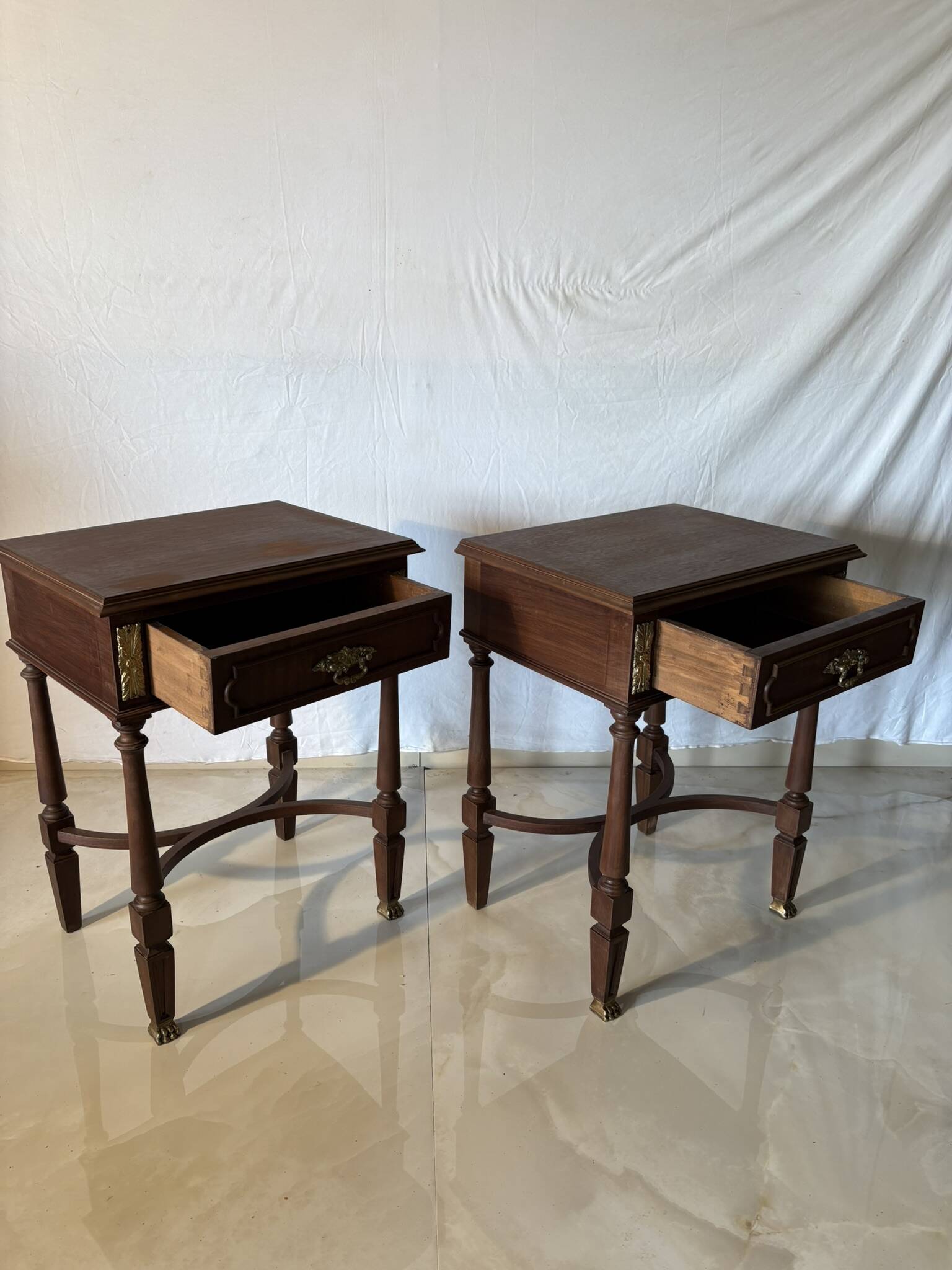 Pair of Louis XVI style bedside tables – gilt bronze details
