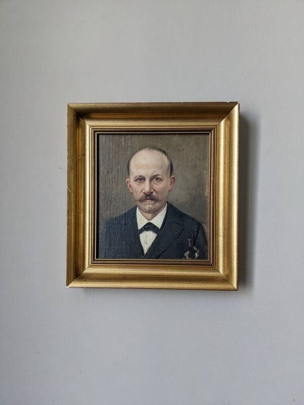 Huile sur toile portrait ancien cadre en bois doré décoration campagne