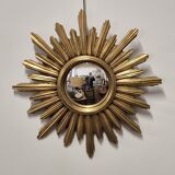 Miroir de sorcière forme soleil doré vintage 1970