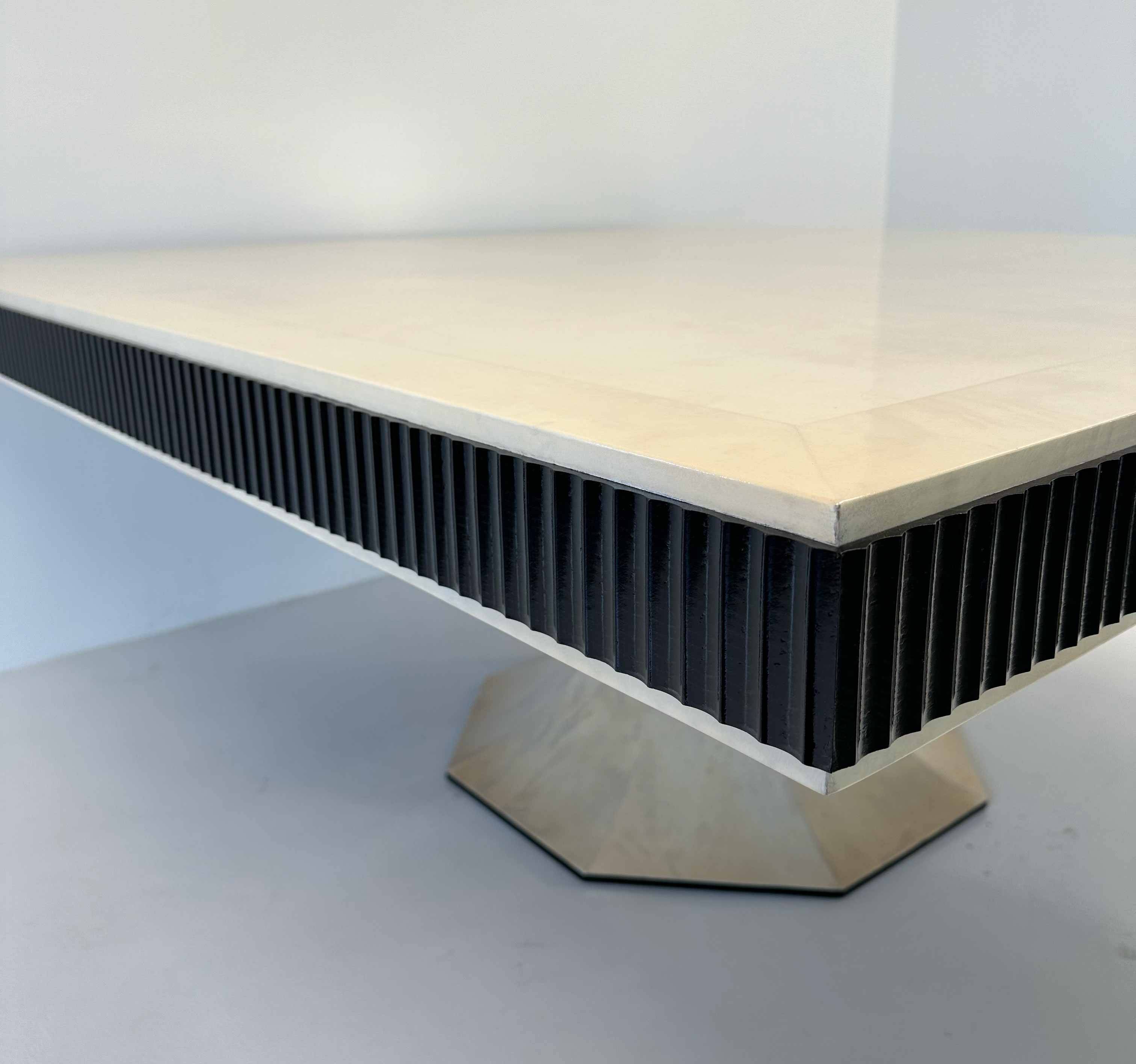 Italian Art Deco Style Square Parchment and Black Lacquer Table, 1980s