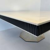 Italian Art Deco Style Square Parchment and Black Lacquer Table, 1980s