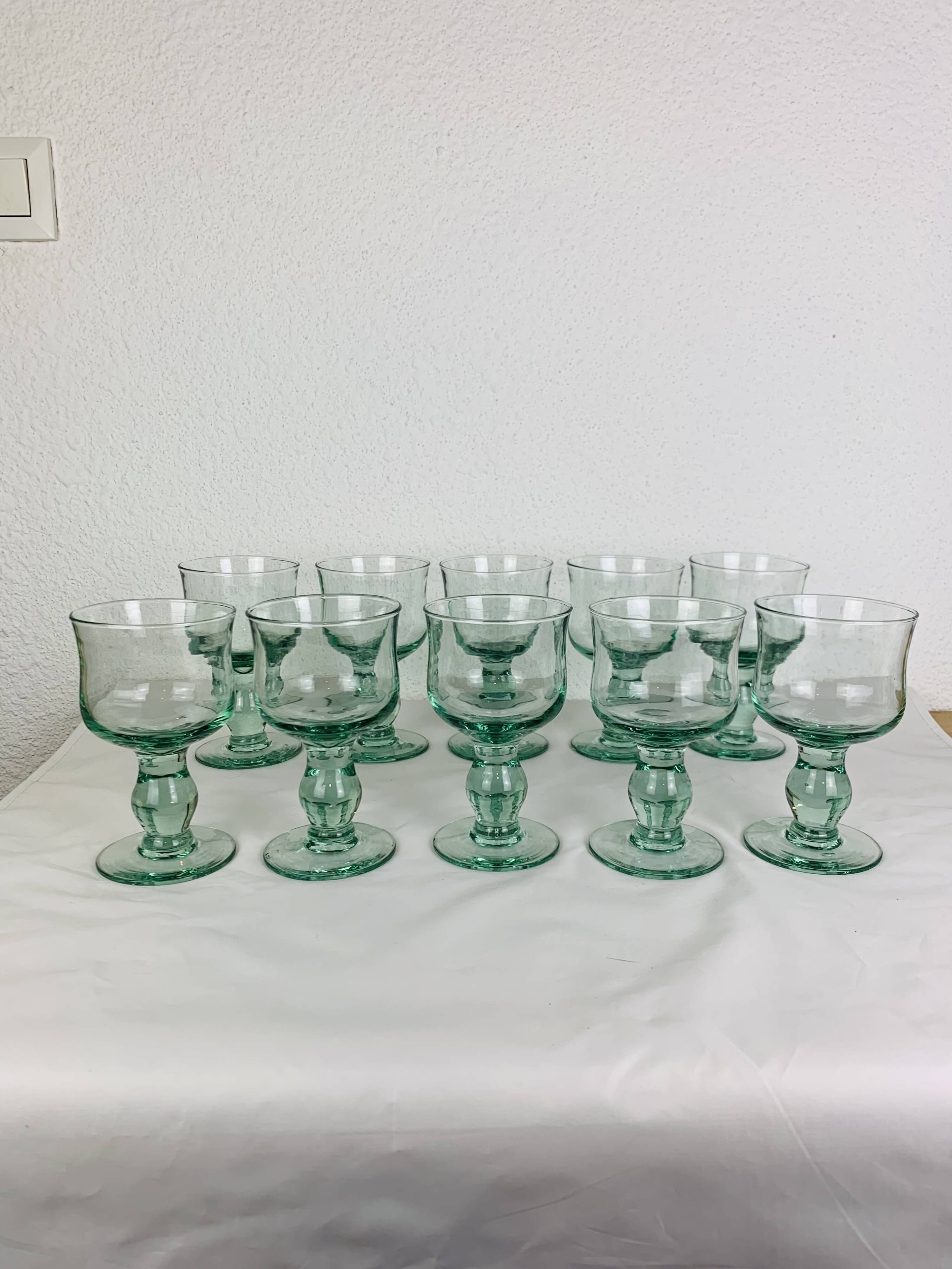 10 vintage handmade stemmed glasses