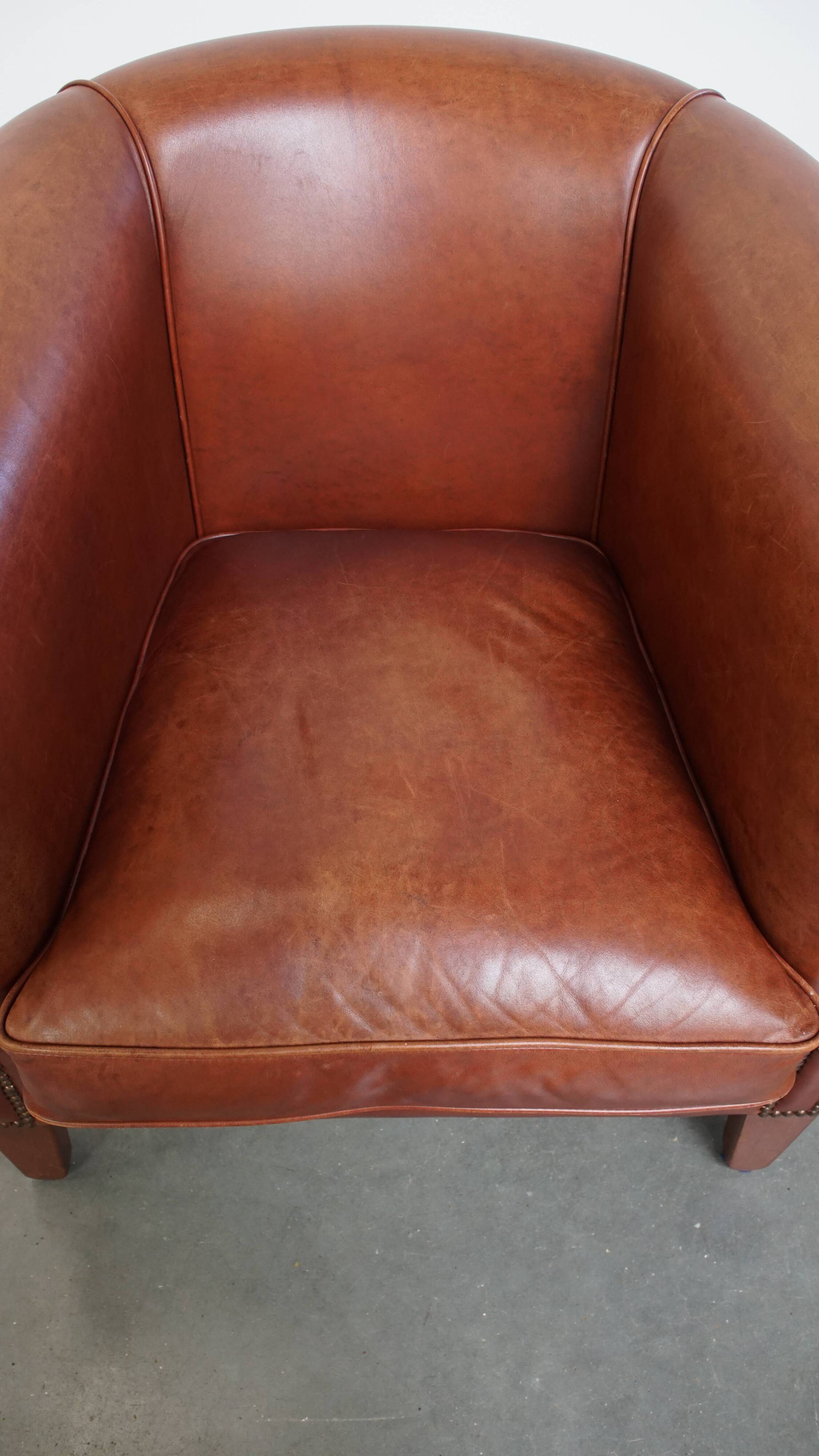 Cowhide Leather Club Armchair in a Cognac Color