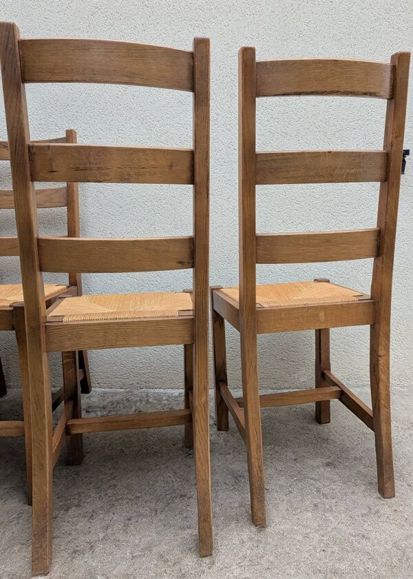 6 chaises rustiques en chêne massif et paille