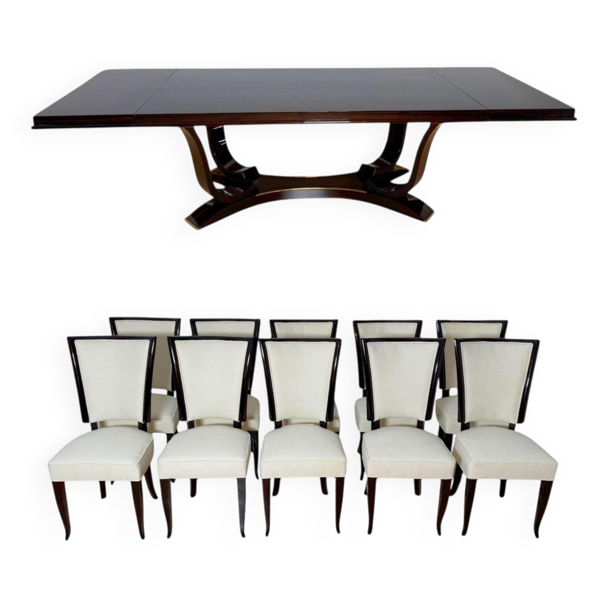Art Deco Dining Table with Chairs, Paris, 1930, Set of 11