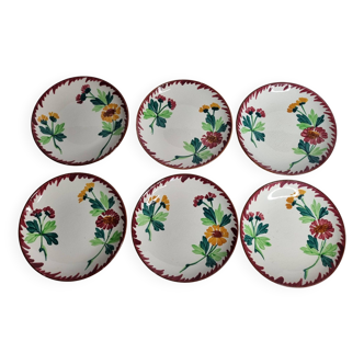 Set of 6 old Sarreguemines earthenware dessert plates, Colmar decor, 1920