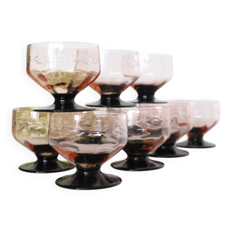 Set of 11 pink footed cups, vintage, 1950, mid century
