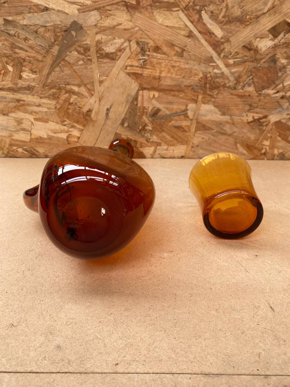 Old gat carafe service + 5 glasses molded orange glass 1970 vintage