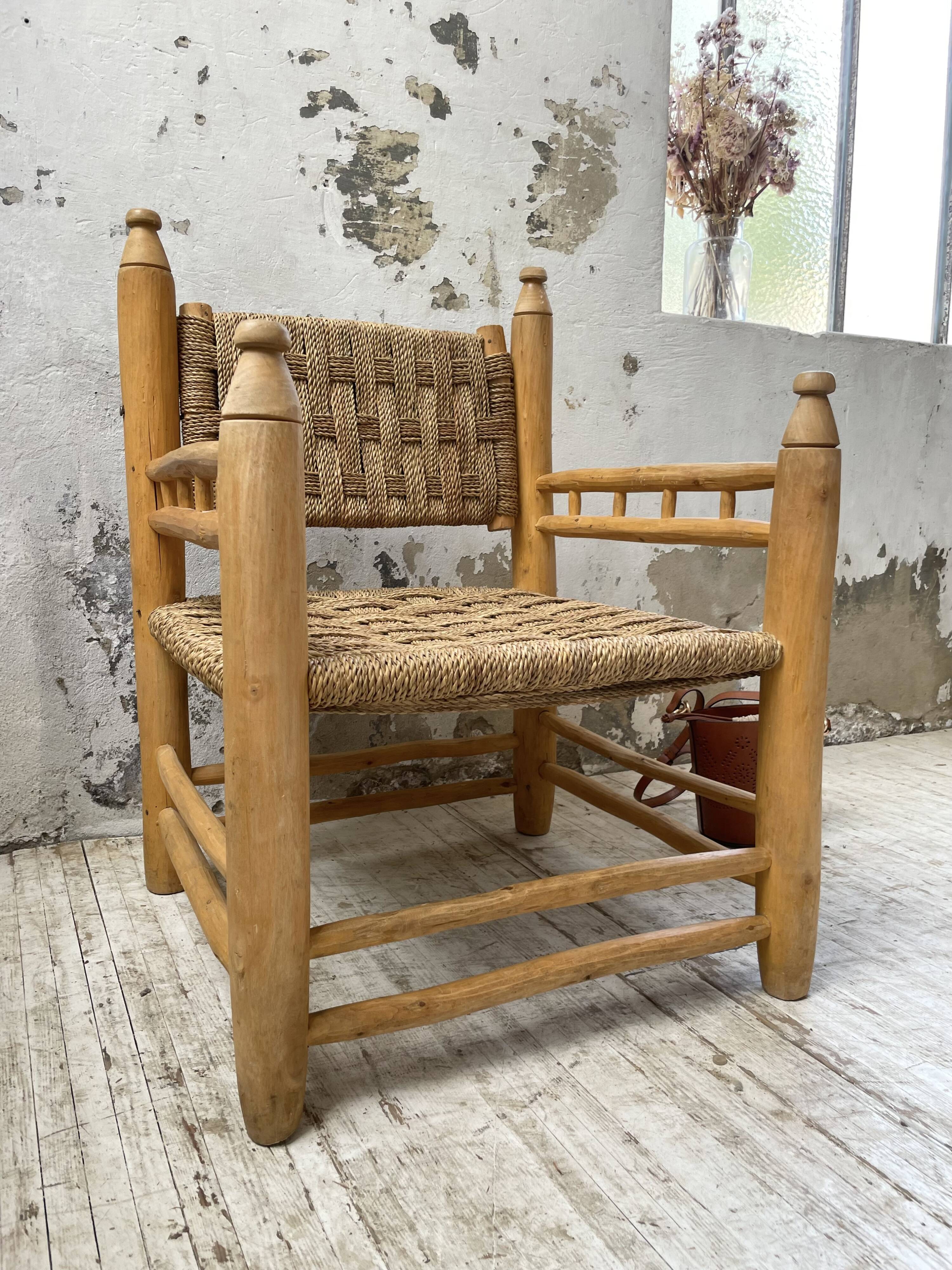 Moroccan wooden and rope armchair