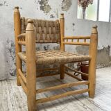 Moroccan wooden and rope armchair