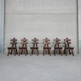 6 brutalist spanish oak dining chairs