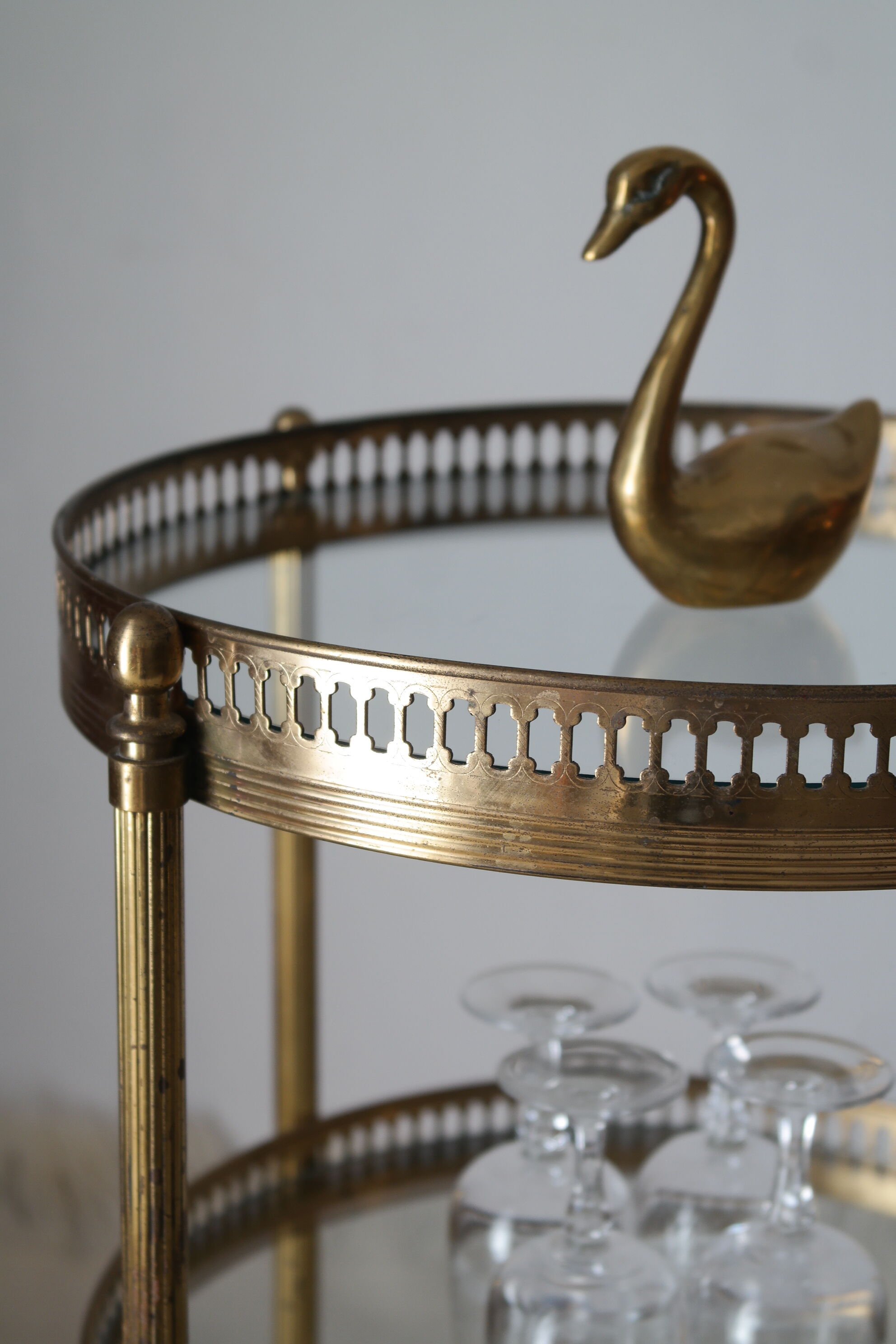 Pair of round old brass glass desserts
