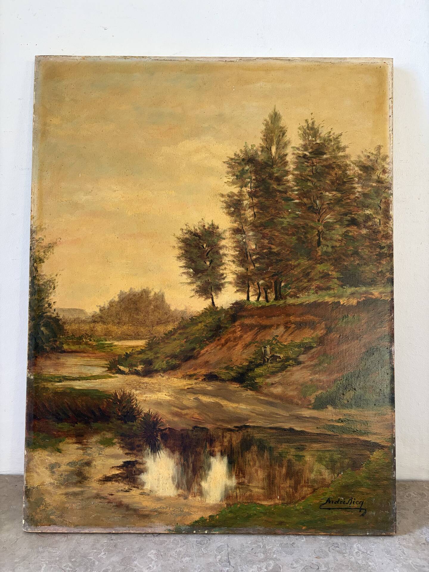 Landscape at the pond, oil on canvas signed André Ricq.