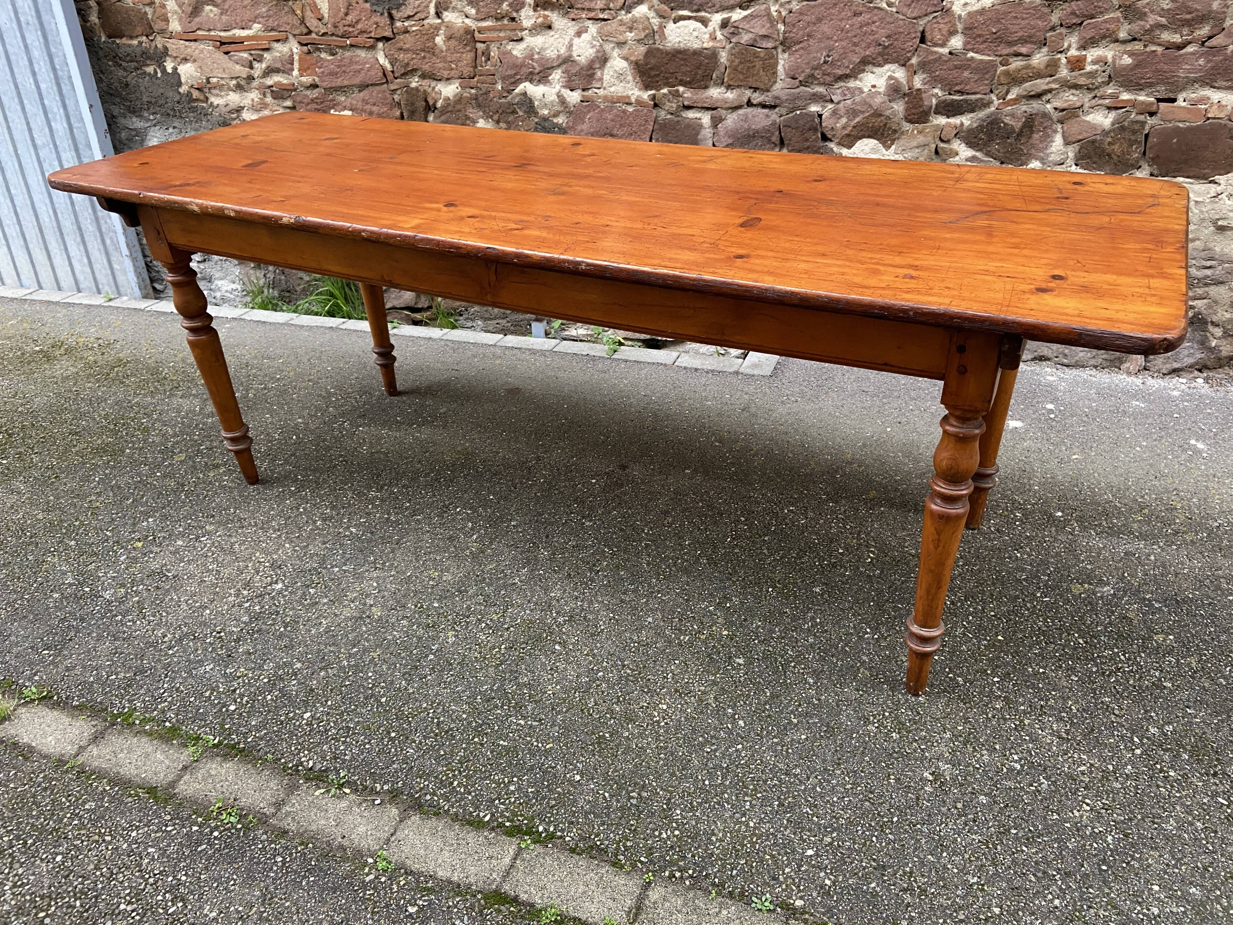Large Alsatian bistro coffee table in fir French bistro table 1930