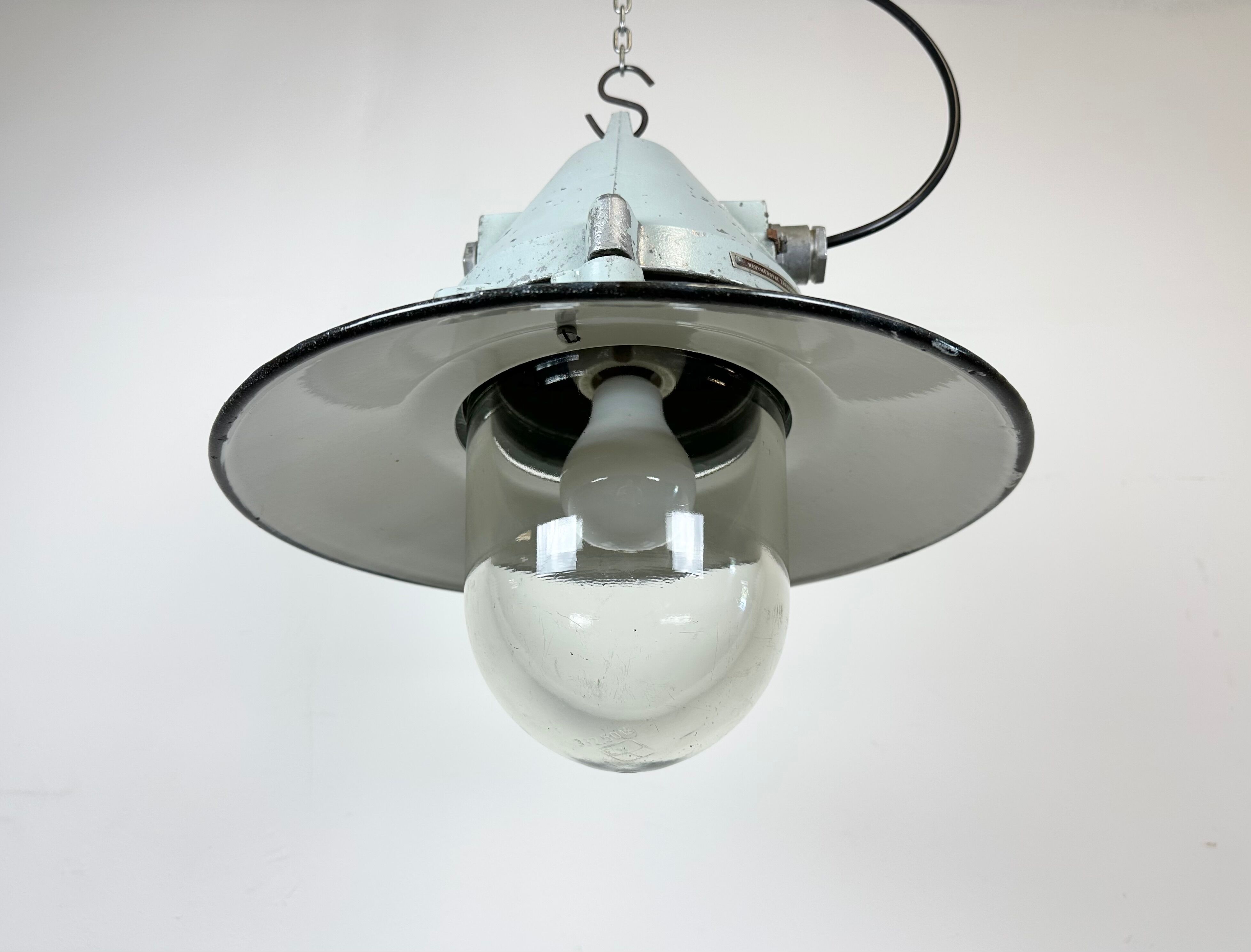 Aluminium and enameled bomb proof pendant lamp 70s