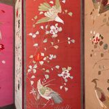Paravent 4 panneaux japon XIXem, broderie soie oiseau