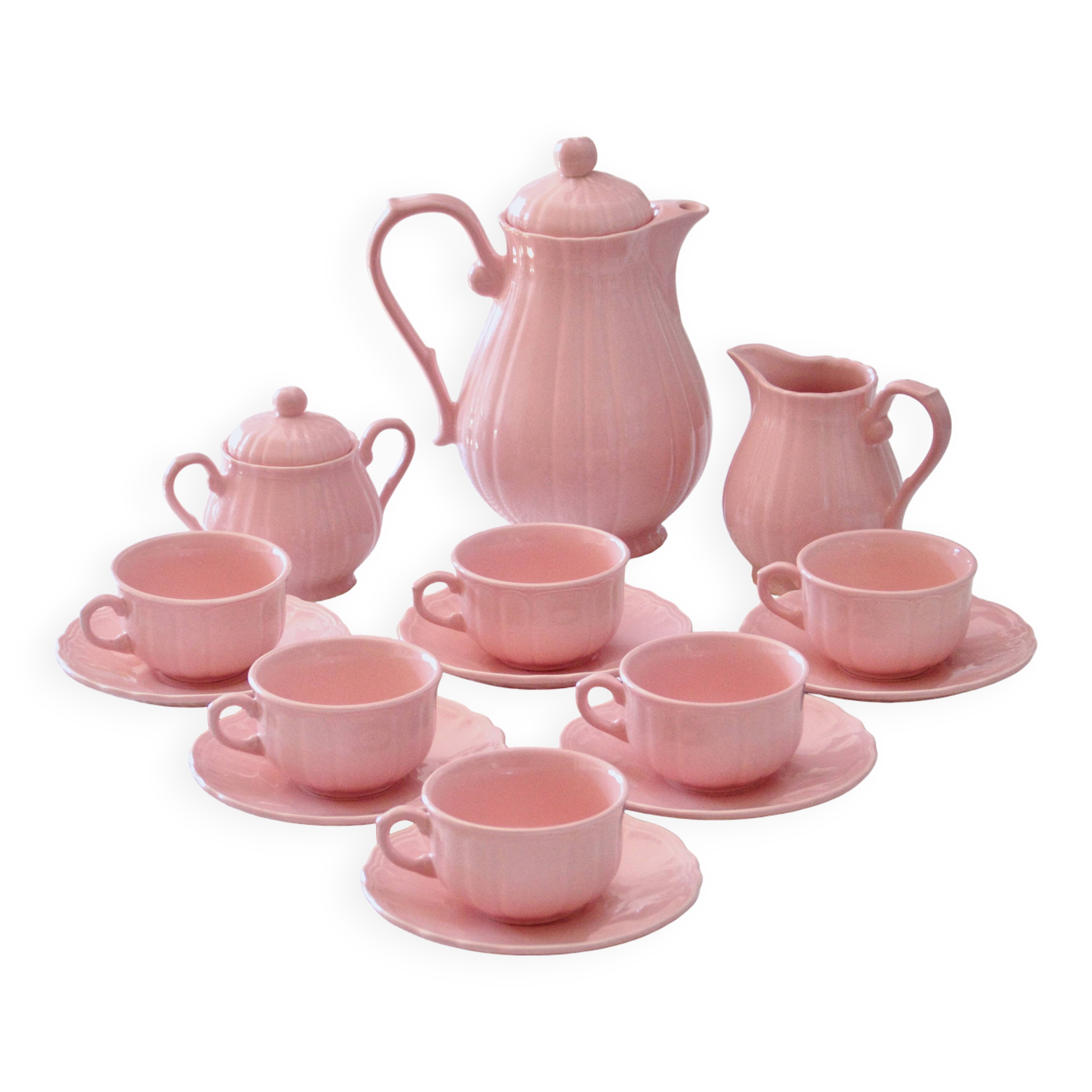 Old Salins-les-Bains coffee service in pink earthenware