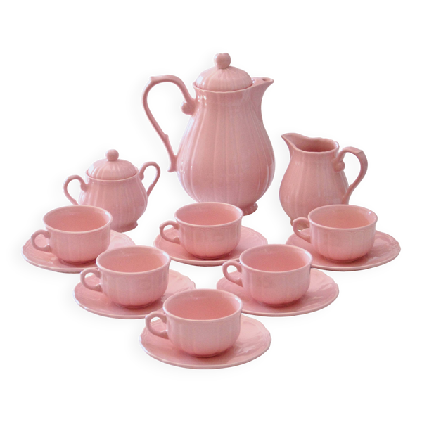 Ancien service à café de Salins-les-Bains en faïence rose