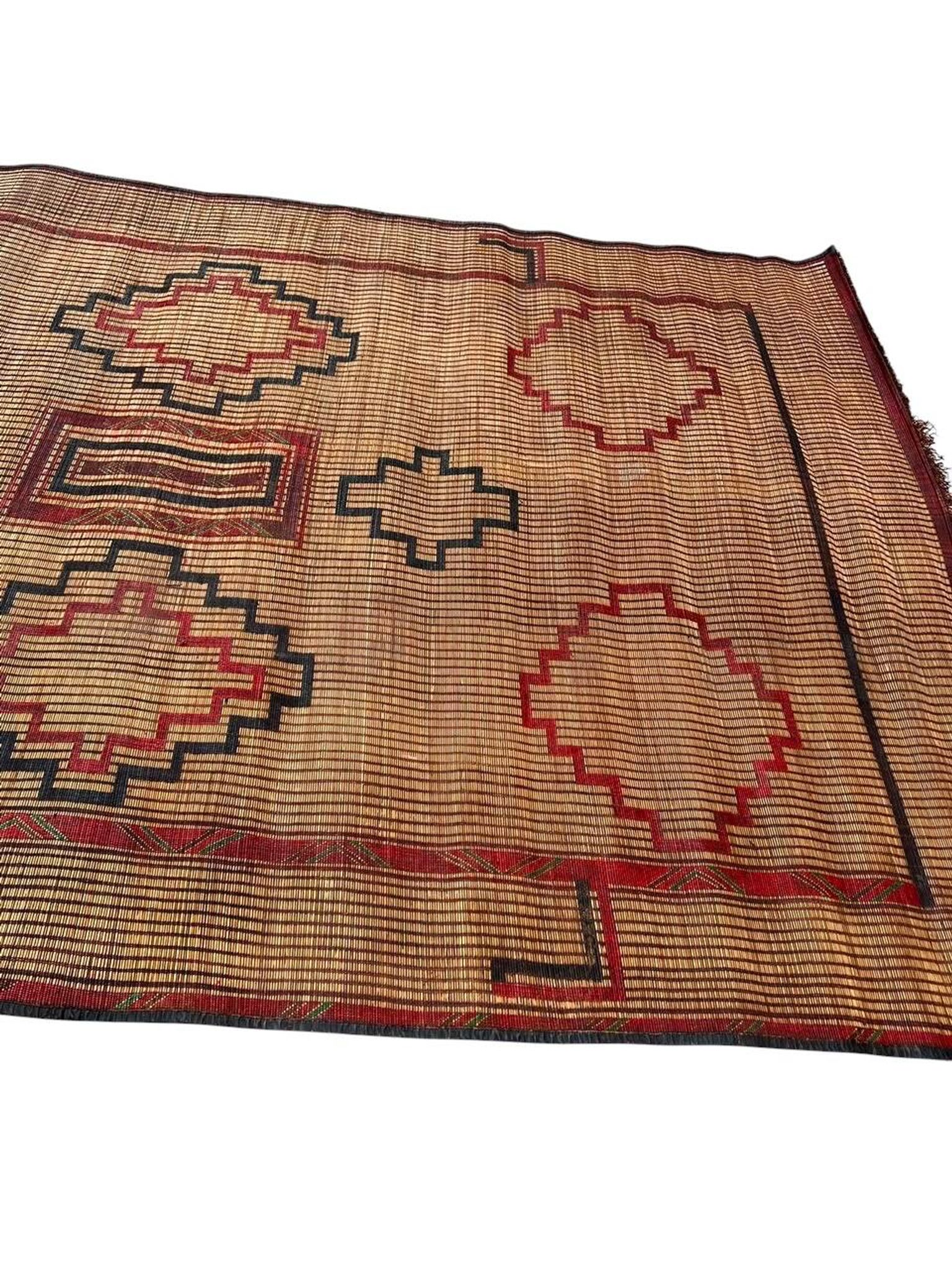 Vintage leather and reed Tuareg mat
