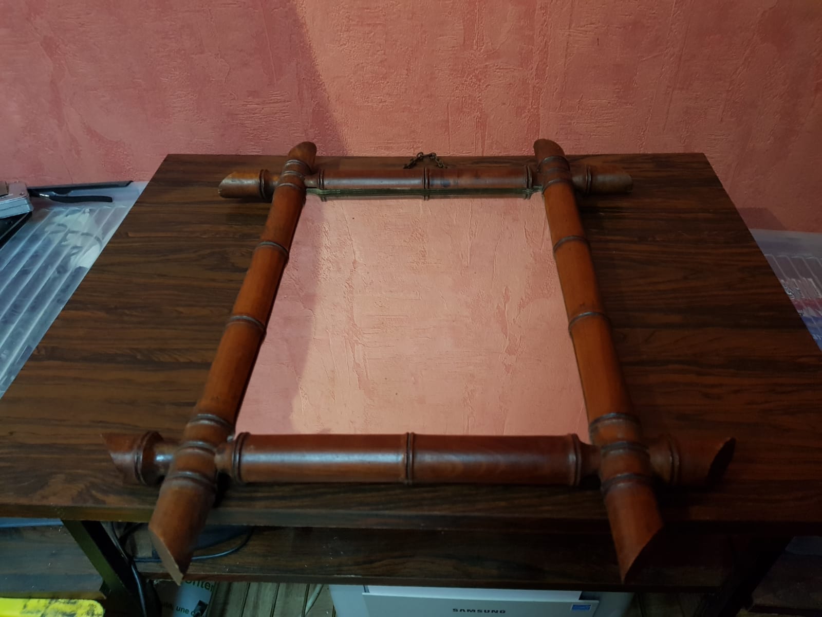 Old wooden mirror bamboo style decoration 38x45 vintage