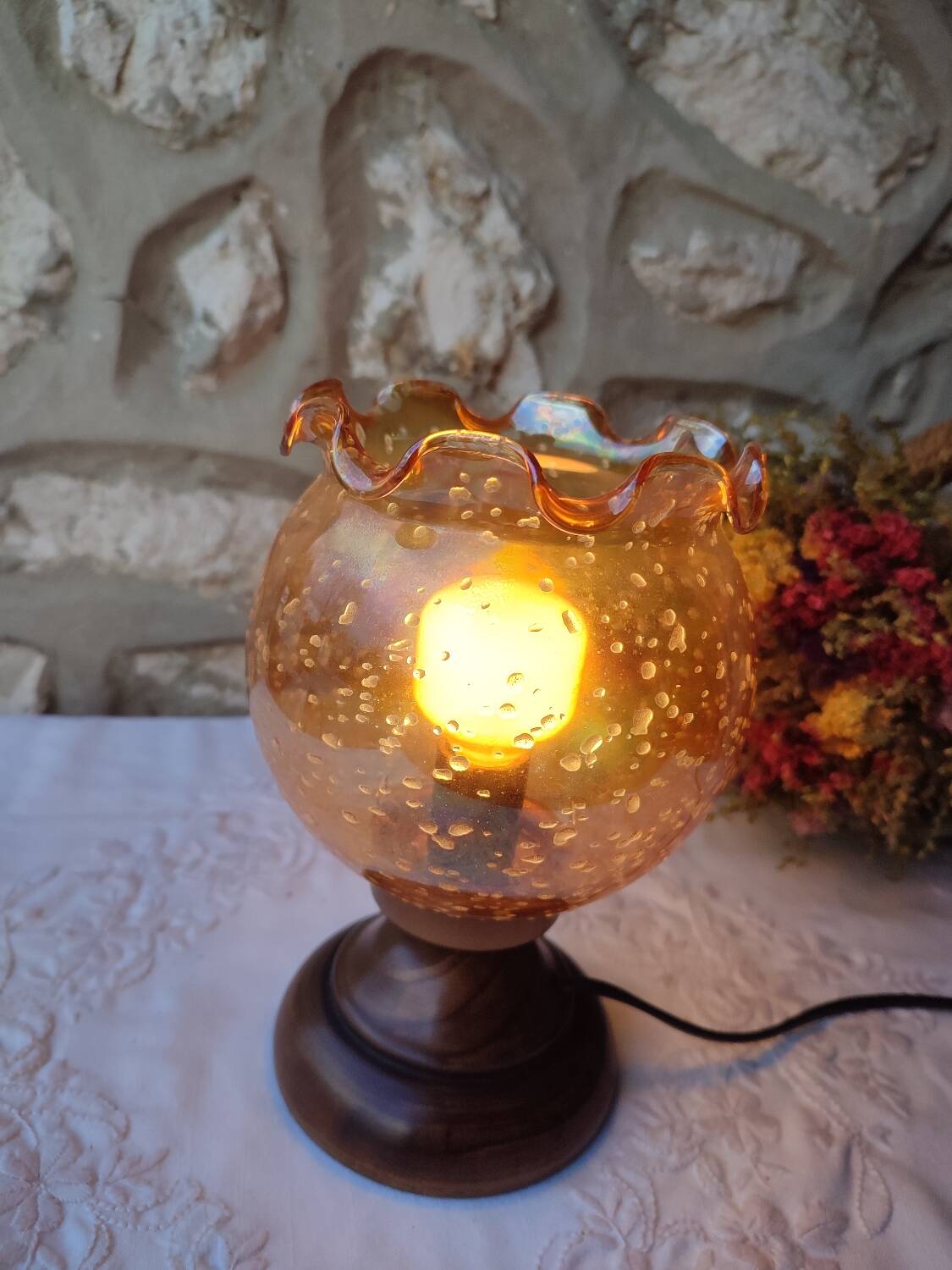 Vintage tempered glass table lamp