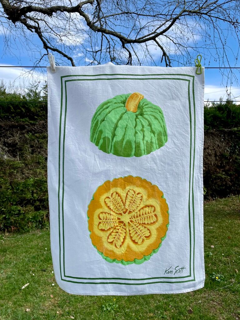 Vintage Zucchi tea towel signed Ken Scott in linen