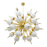 Grand lustre Spoutnik en verre de Murano et laiton