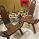 Set of 2 brutalist wooden tripod chairs – Spain 1970s