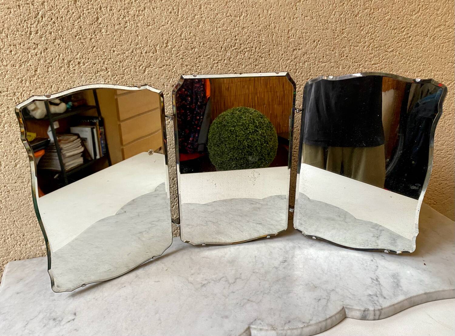 Miroir triptyque biseauté vintage art déco bauhaus années 30/40