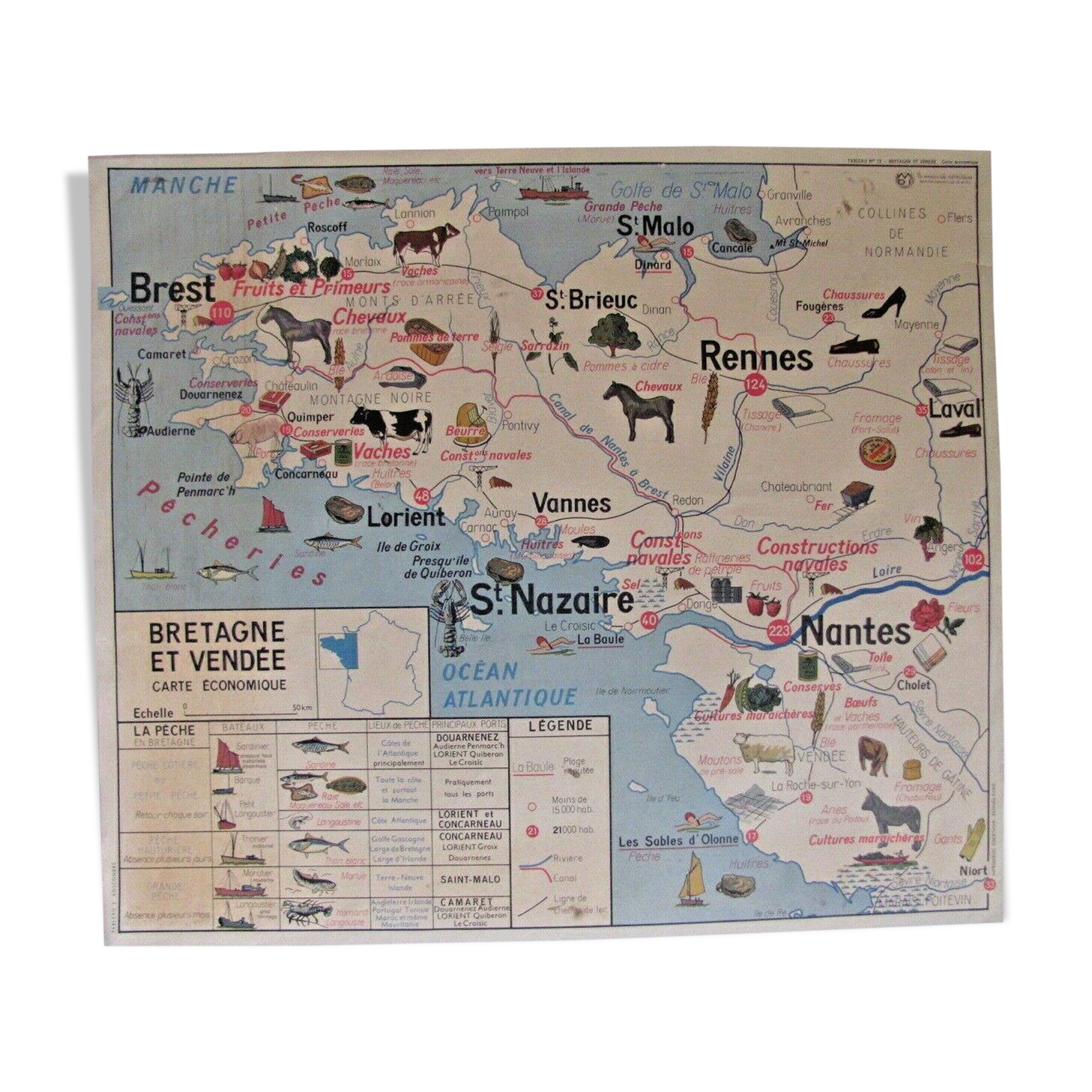 School poster The Loire countries - Brittany and Vendée - economic map