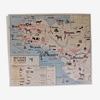 School poster The Loire countries - Brittany and Vendée - economic map