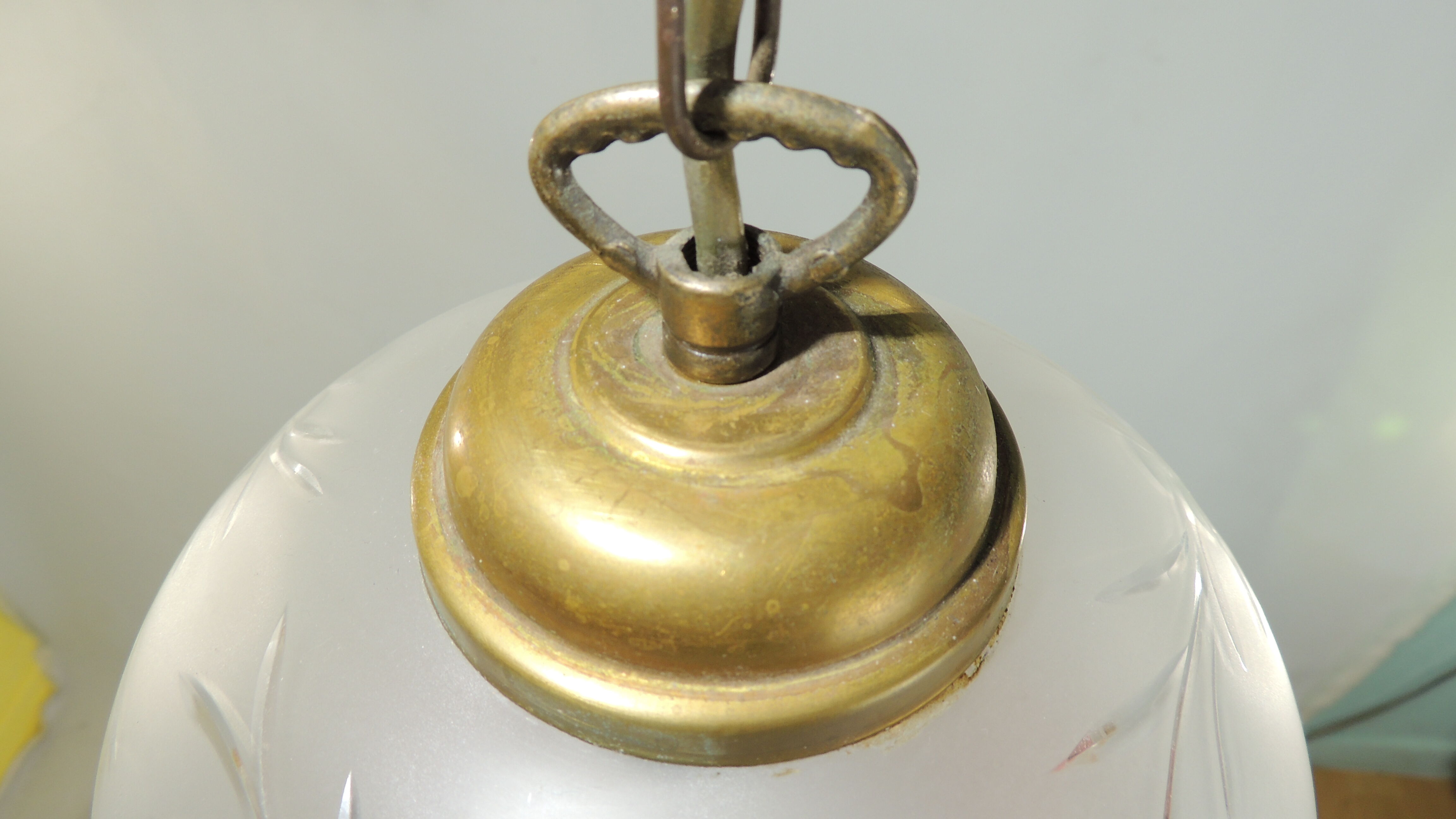 Charleston pendant lamp / engraved and frosted glass and glass bead fringe / vintage